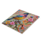 Exotische Kleurrijke Fantasy Vogel Pastel Roze Blo Tegeltje (Zijkant)