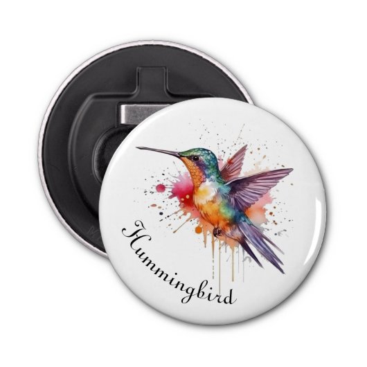 Exotische kleurrijke kolibrie aanpasbaar button flesopener (Voorkant)