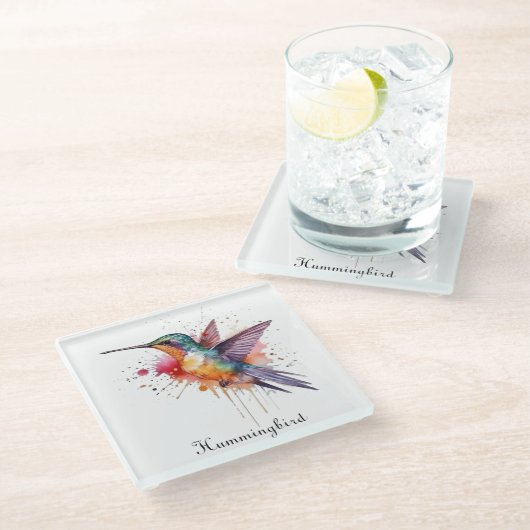 Exotische kleurrijke kolibrie aanpasbaar glazen onderzetter (Schuin)