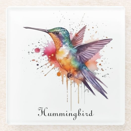 Exotische kleurrijke kolibrie aanpasbaar glazen onderzetter (Voorkant)