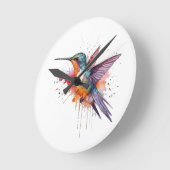 Exotische kleurrijke kolibrie in vlucht waterverf ronde klok (Hoek)
