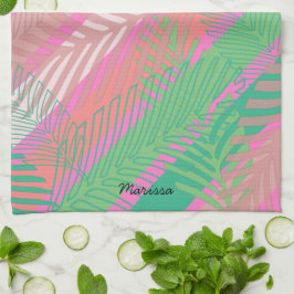 Exotische kleurrijke palmbladeren monogrammed theedoek