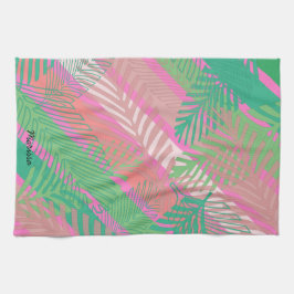 Exotische kleurrijke palmbladeren monogrammed theedoek