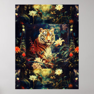 Exotische kleurrijke tijger in Forest Art Collage Poster