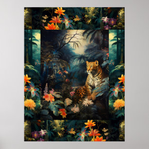 Exotische kleurrijke tijger in Forest Art Collage Poster