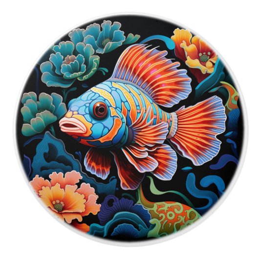 Exotische kleurrijke vis keramische knop (Voorkant)