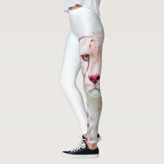 Exotische Koning Cheetah Wit & Roze Stippen Kunst Leggings