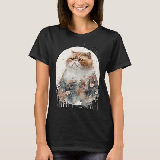 Exotische Korthaar Kat Japanse Kersenbloesem Water T-shirt (Voorkant)