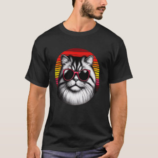 Exotische Korthaar Kat Retro Vintage Zonsondergang T-shirt