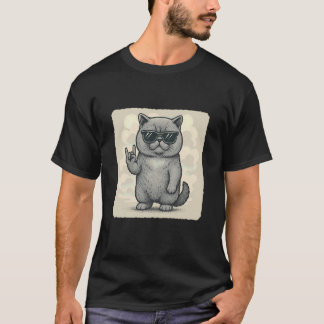 Exotische Korthaar Kat Zonnebril Rock Muziek Grapp T-shirt