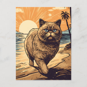 Exotische kortharige kat op een tropisch strand briefkaart