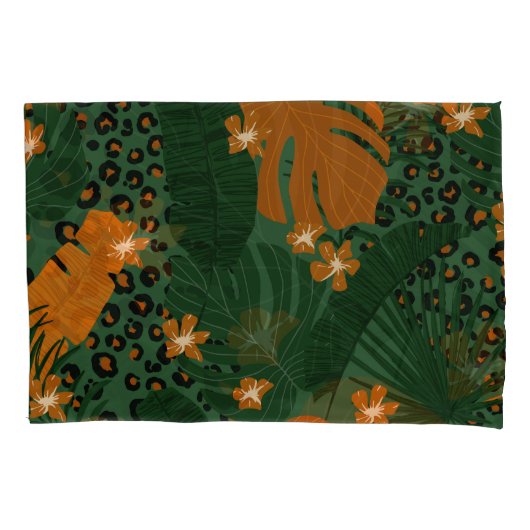 Exotische Leopard Tropische bladeren patroon Kussensloop (Voorkant)