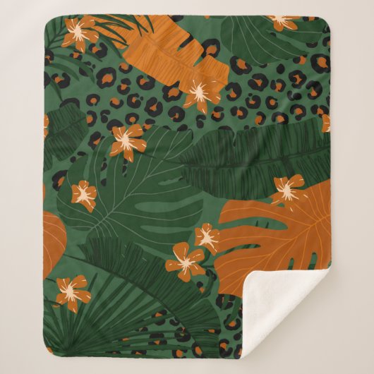 Exotische Leopard Tropische bladeren patroon Sherpa Deken (Voorkant)