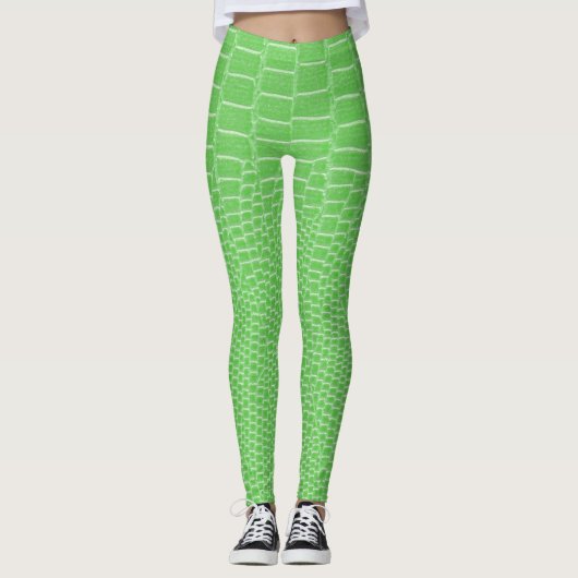 Exotische lime groene hagedis huid look leggings (Voorkant)