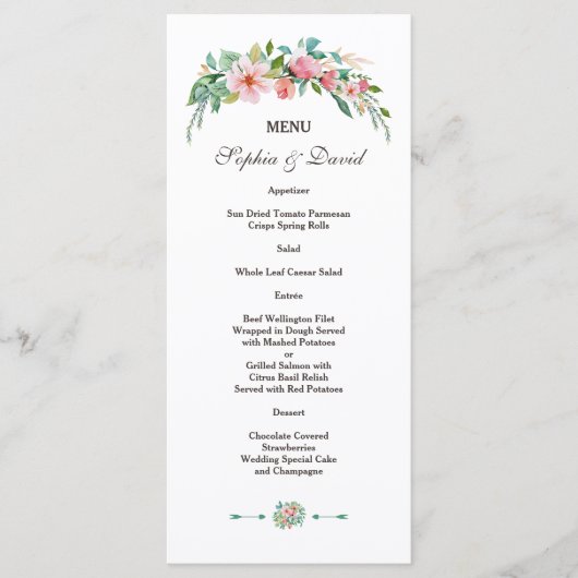 Exotische Luau Tropische Bloem Bruiloftsmenu Menu (Voorkant)