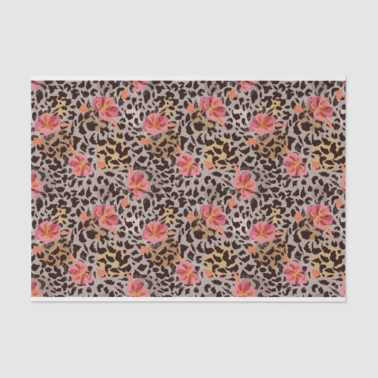 Exotische luipaard dierprint en roze bloemen tissuepapier (Voorkant)