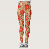 Exotische Luxe Leopard met rode bloem Print Leggings (Voorkant)