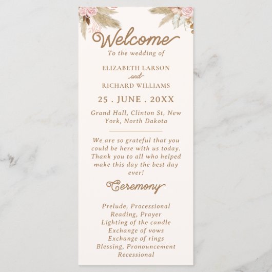 Exotische moderne Boho tropische bruiloft Programmakaart (Voorkant)