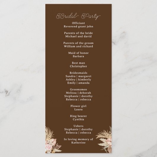 Exotische moderne Boho tropische bruiloft Programmakaart (Achterkant)