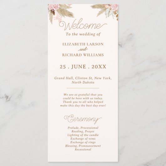 Exotische moderne Boho tropische bruiloft Programmakaart (Voorkant)