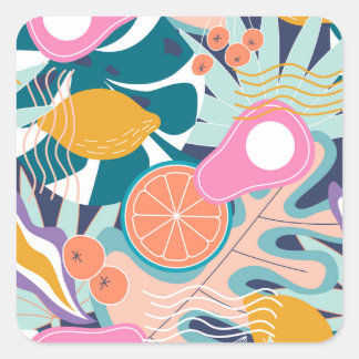 Exotische, moderne oerwoud collage. vierkante sticker