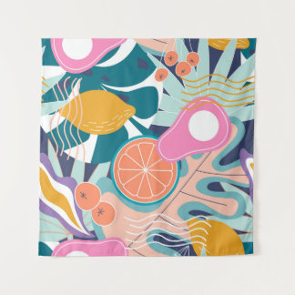 Exotische, moderne oerwoud collage. wandkleed