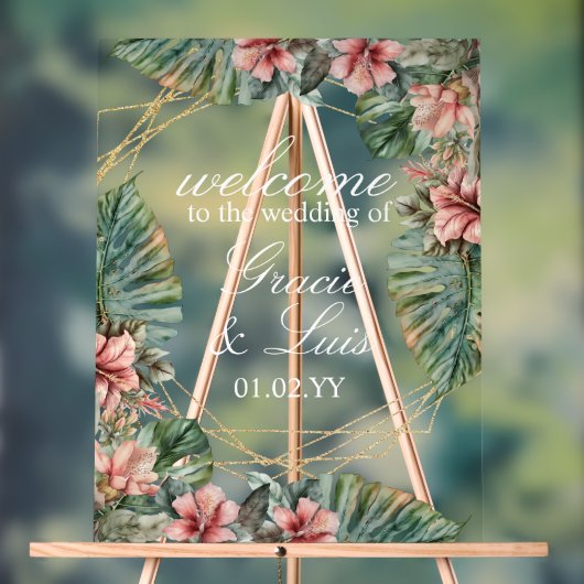 Exotische Monstera Botanische Bloemen Gouden Bruil Acryl Bord (Neutraal)