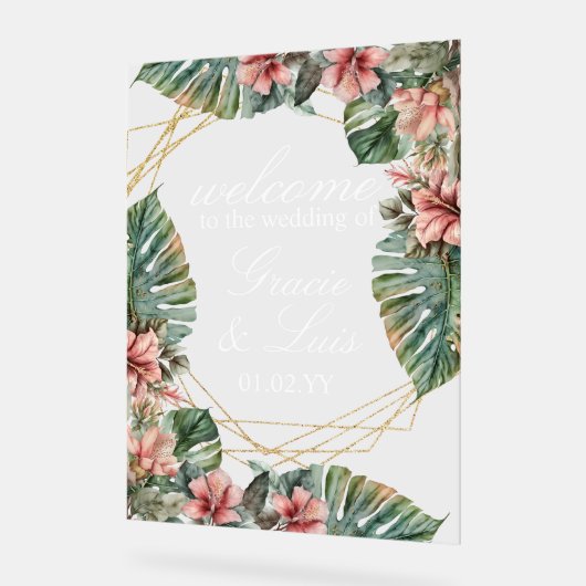 Exotische Monstera Botanische Bloemen Gouden Bruil Acryl Bord (Hoek)