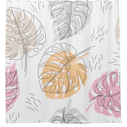 Exotische Monstera Lijn Tekening Kunst Douchegordijn (Voorkant)