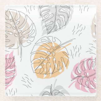 Exotische Monstera Lijn Tekening Kunst Glazen Onderzetter
