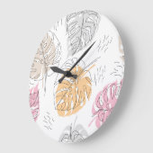 Exotische Monstera Lijn Tekening Kunst Grote Klok (Hoek)