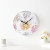 Exotische Monstera Lijn Tekening Kunst Grote Klok (Huis)