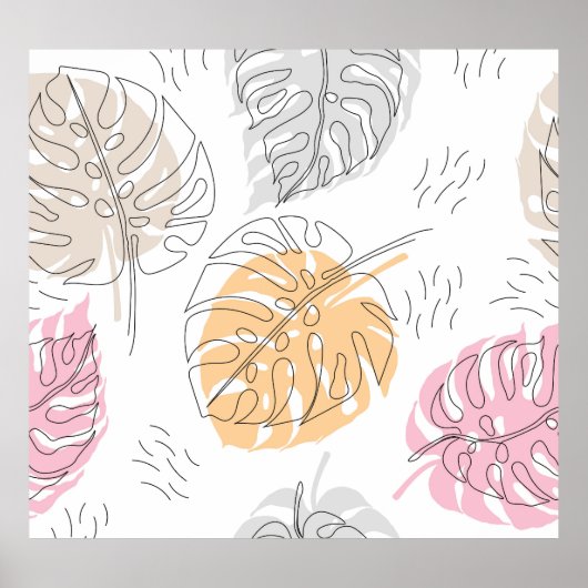 Exotische Monstera Lijn Tekening Kunst Poster (Voorkant)