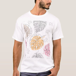 Exotische Monstera Lijn Tekening Kunst T-shirt
