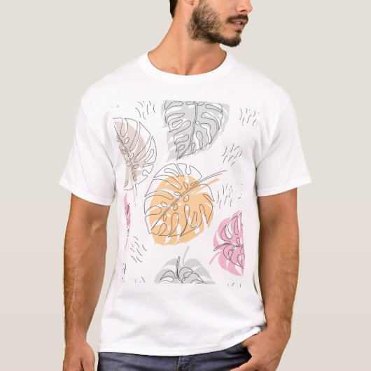 Exotische Monstera Lijn Tekening Kunst T-shirt (Voorkant)
