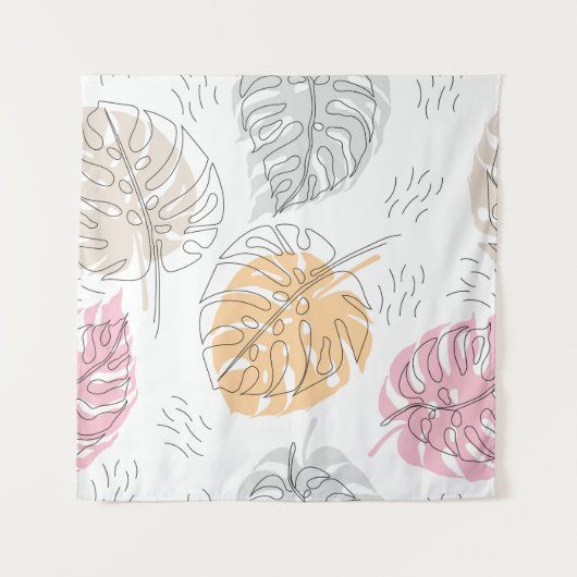 Exotische Monstera Lijn Tekening Kunst Wandkleed (Voorkant)