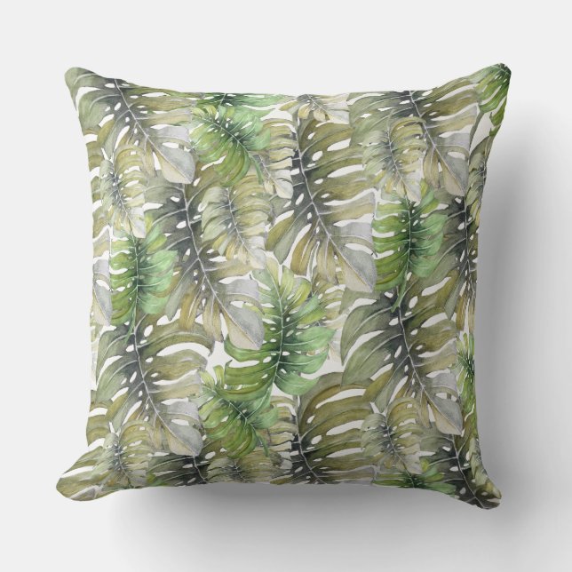 Exotische Monstera Palm Pastel patroon Kussen (Voorkant)