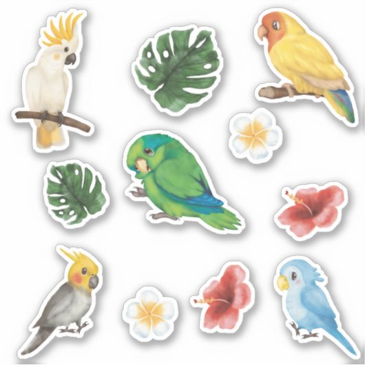 Exotische mooie Wilde baby Parrots Tropische Stick Sticker (Voorkant)