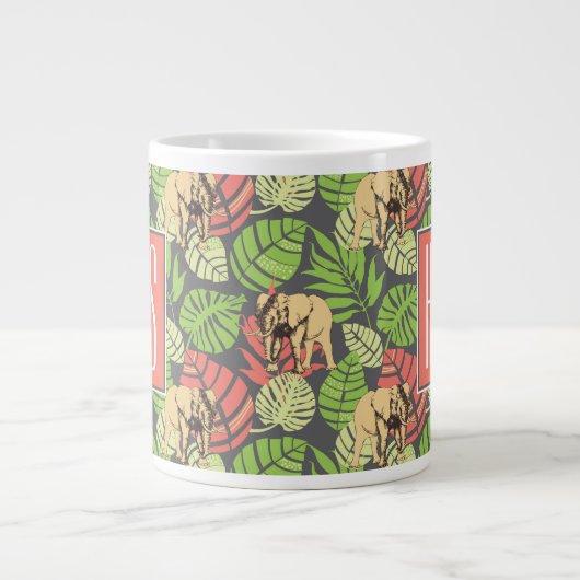 Exotische Oerwouden bladeren en olifanten | Monogr Grote Koffiekop (Voorkant)