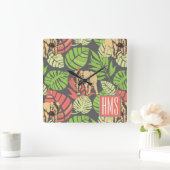 Exotische Oerwouden bladeren en olifanten | Monogr Vierkante Klok (Huis)