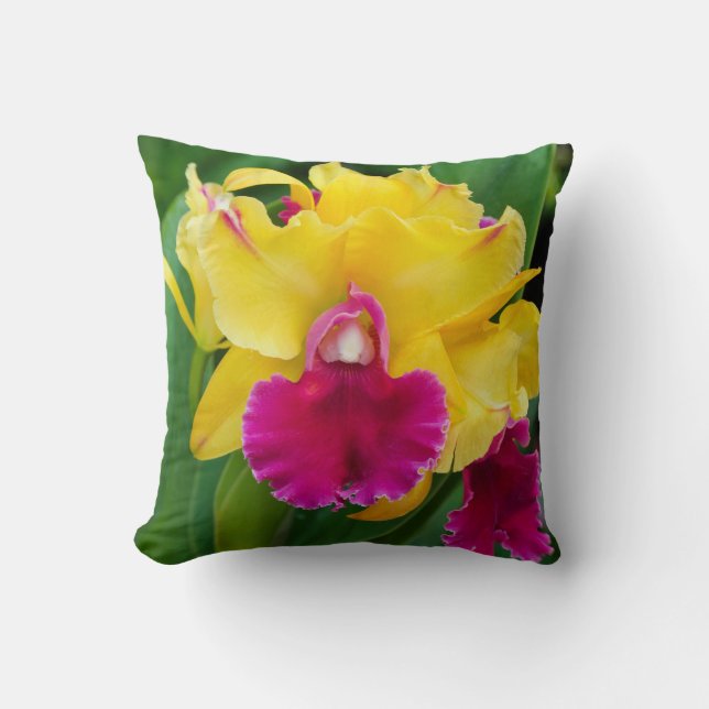 Exotische orchidee in gele en hete roze kleuren kussen (Voorkant)