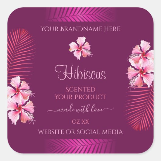 Exotische Paarse productlabels Roze Hawaii Flowers Vierkante Sticker (Voorkant)