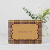 Exotische Paarse, Roze & Oranje Plaid Uitnodiging (Staand voorkant)