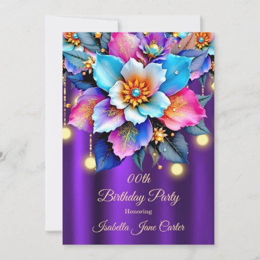 Exotische Paarse Verjaardag Blauwgroen Roze Blauwe Kaart (Voorkant)