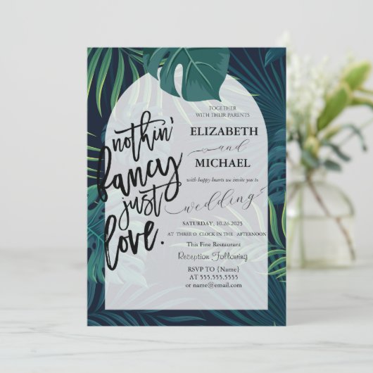 Exotische palmbladeren bruiloft kaart (Staand voorkant)