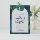 Exotische palmbladeren bruiloft receptie kaart (Staand voorkant)