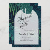 Exotische palmbladeren redden de datum save the date (Voorkant / Achterkant)