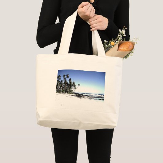 Exotische palmbomen en strand van Paradise Grote Tote Bag (Voorkant (product))