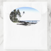 Exotische palmbomen en strand van Paradise Ovale Sticker (Tas)