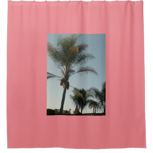 Exotische palmboom met blauwe lucht douchegordijn (Voorkant)